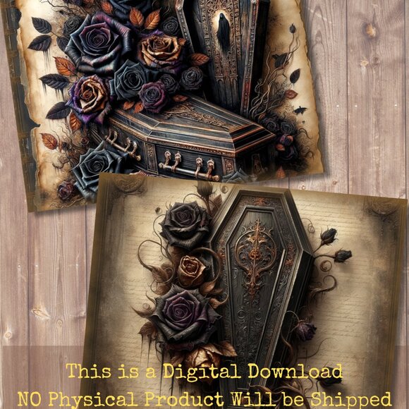 Gothic Victorian Coffin Junk Journal Paper, Haunted Vintage Ephemera, Dark Flora - Picture 5 of 6